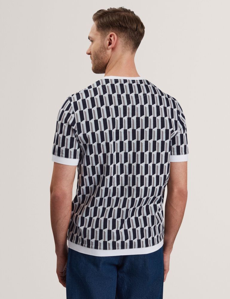Ted Baker Marvins - Short Sleeve Jacquard Stripe Geo T-shirt Bleu | 120659-TAY