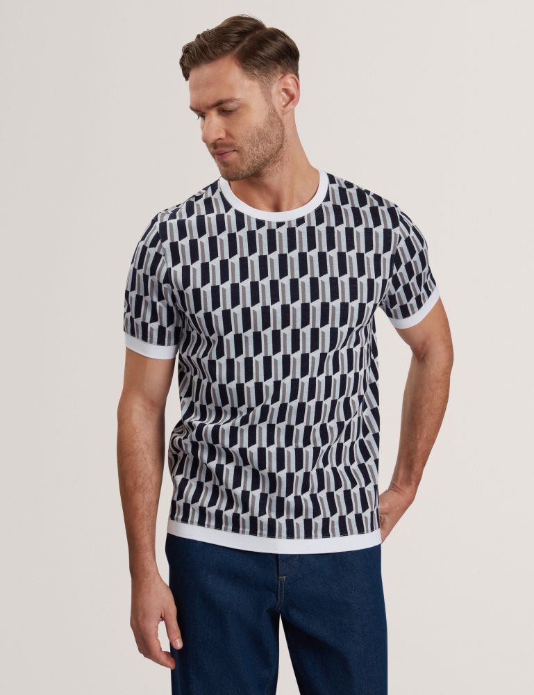 Ted Baker Marvins - Short Sleeve Jacquard Stripe Geo T-shirt Bleu | 120659-TAY