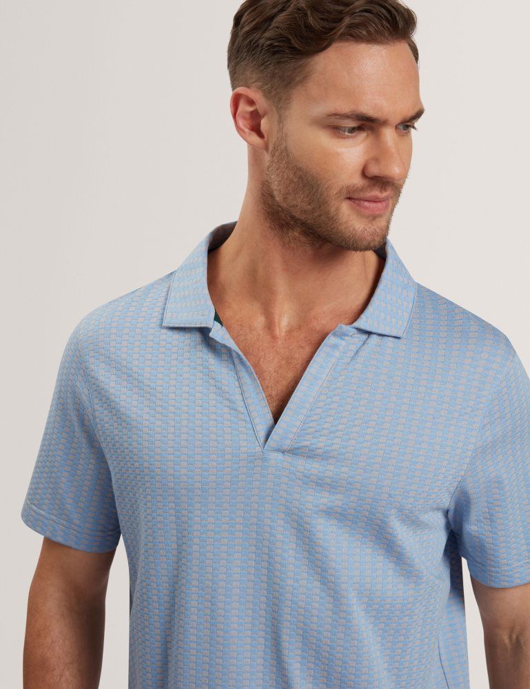 Ted Baker Matejo - Short Sleeve Regular Geo Open Neck Polo Bleu Bleu | 320467-UPA