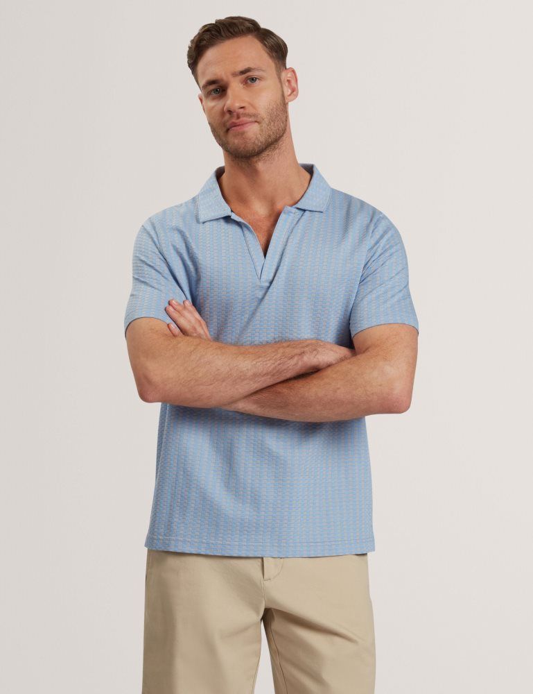 Ted Baker Matejo - Short Sleeve Regular Geo Open Neck Polo Bleu Bleu | 320467-UPA