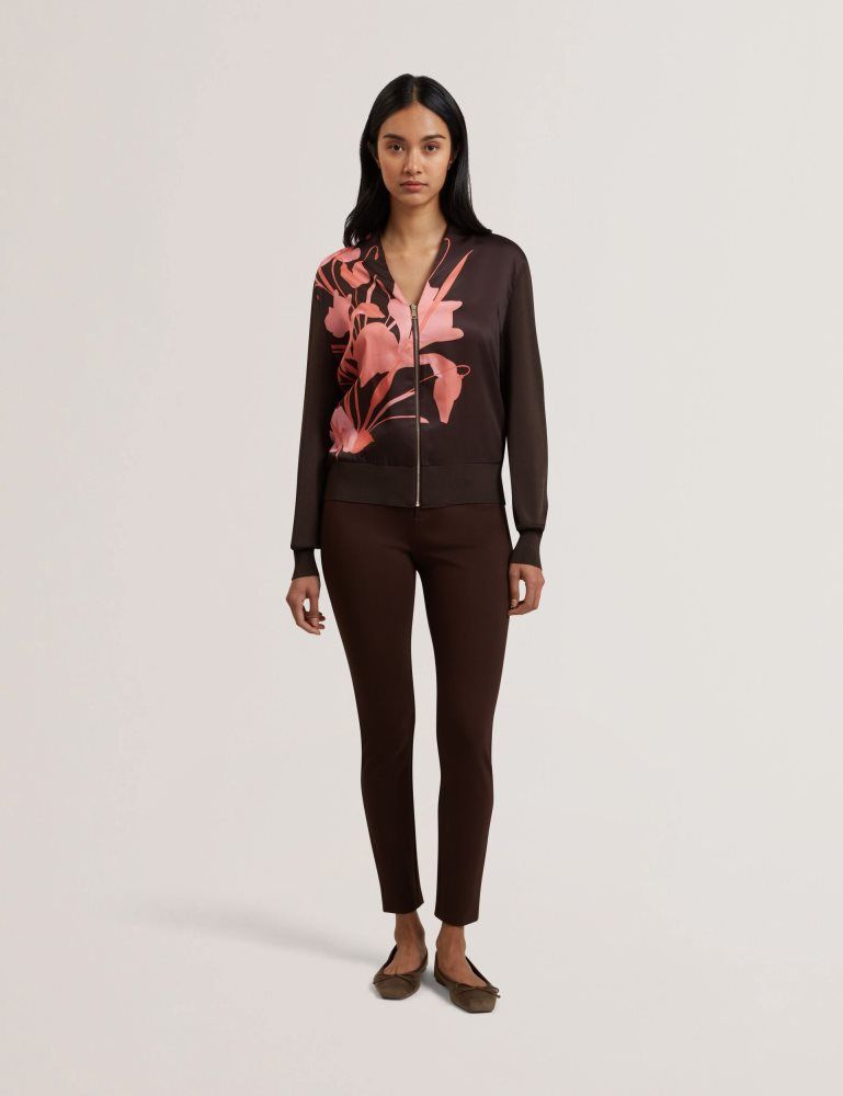 Ted Baker Matiina - Printed Front Zip-up Bomber Cardigan Marron | 740839-TFR