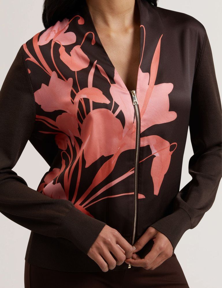 Ted Baker Matiina - Printed Front Zip-up Bomber Cardigan Marron | 592014-DME