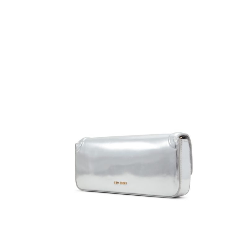Ted Baker Maya - Metallic Leather Crossbody Baguette Bag Argent | 205176-FDU