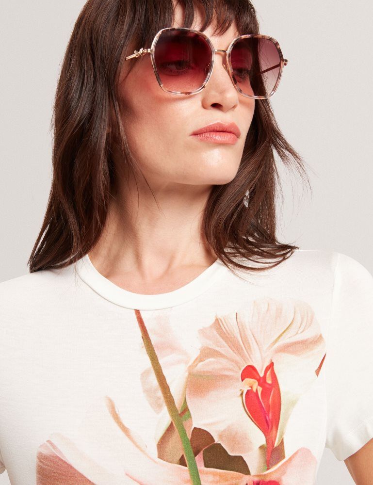 Ted Baker Meeliee - Floral Graphic Fitted Crew Neck T-shirt Beige Rose | 314062-YBL