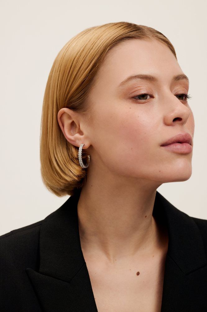 Ted Baker Mellia - Mellia Medium Double Crystal Hoop Earrings Argent | 549371-IYF