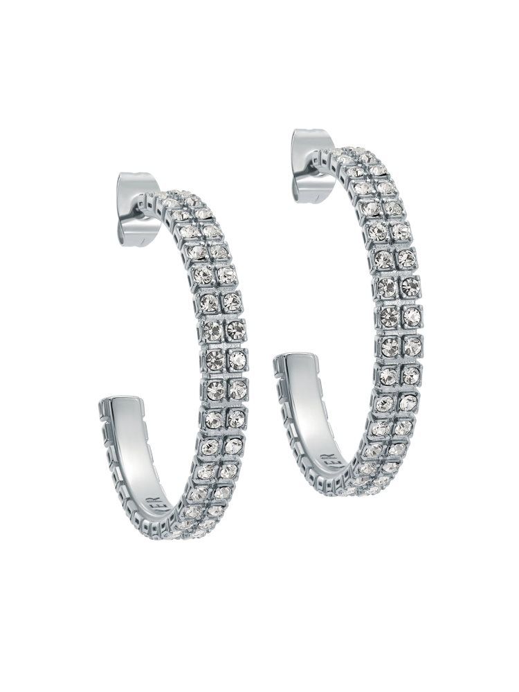 Ted Baker Mellia - Mellia Medium Double Crystal Hoop Earrings Argent | 549371-IYF