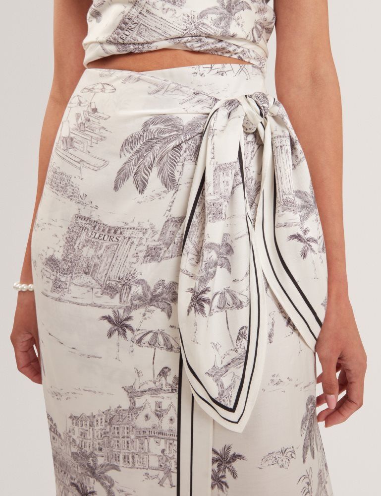 Ted Baker Melva - Printed Tie Detail Wrap Midi Skirt Blanche | 375164-SKA