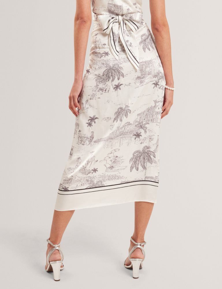 Ted Baker Melva - Printed Tie Detail Wrap Midi Skirt Blanche | 375164-SKA