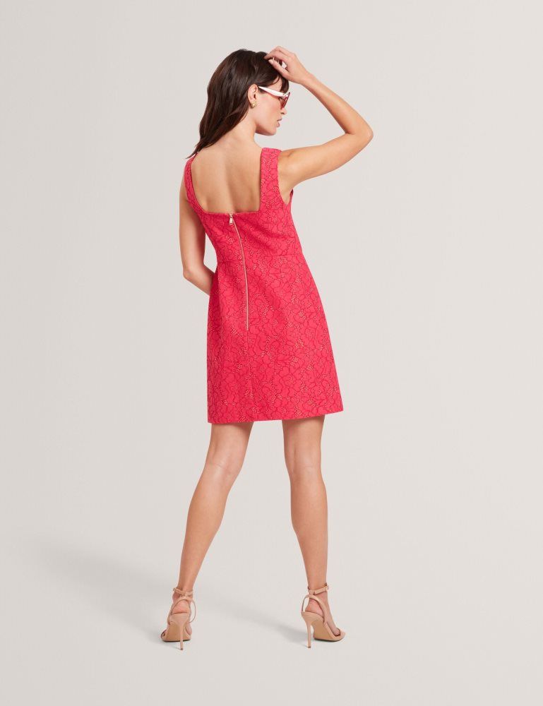 Ted Baker Meriod - Lace Square Neck Sleeveless Mini Dress Fushia | 295074-QZD