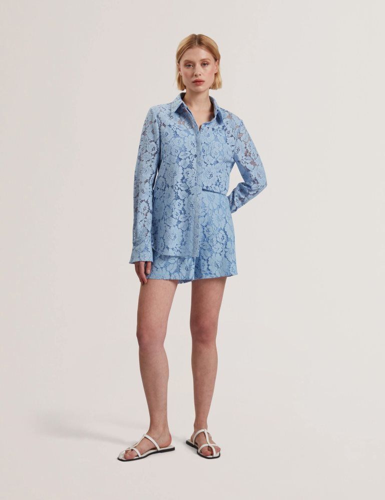 Ted Baker Meriosh - Lace High Waisted Tailored Shorts Bleu | 573960-SVZ