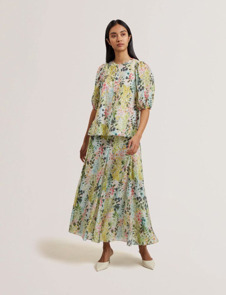 Ted Baker Micha - Floral Binding Detail Puffed Sleeve Blouse Blanche | 196430-LCY