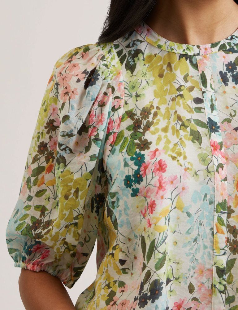 Ted Baker Micha - Floral Binding Detail Puffed Sleeve Blouse Blanche | 196430-LCY