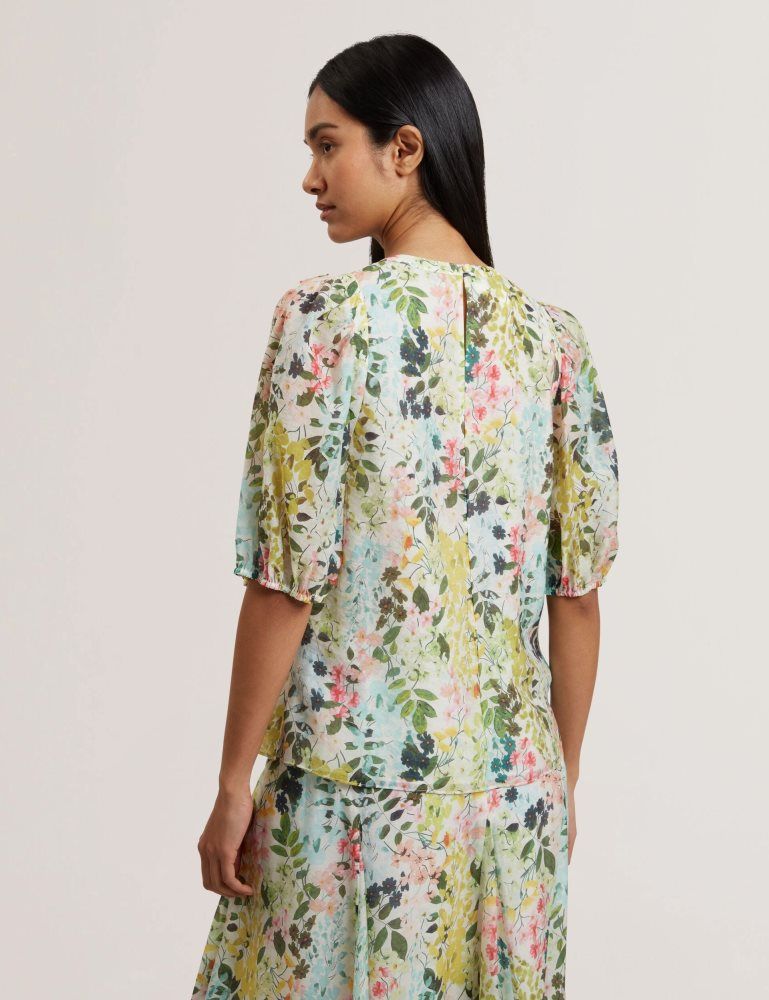 Ted Baker Micha - Floral Binding Detail Puffed Sleeve Blouse Blanche | 196430-LCY