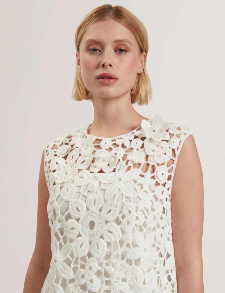 Ted Baker Miikka - Crochet Sleeveless Mini Shift Dress Blanche | 689437-ASI