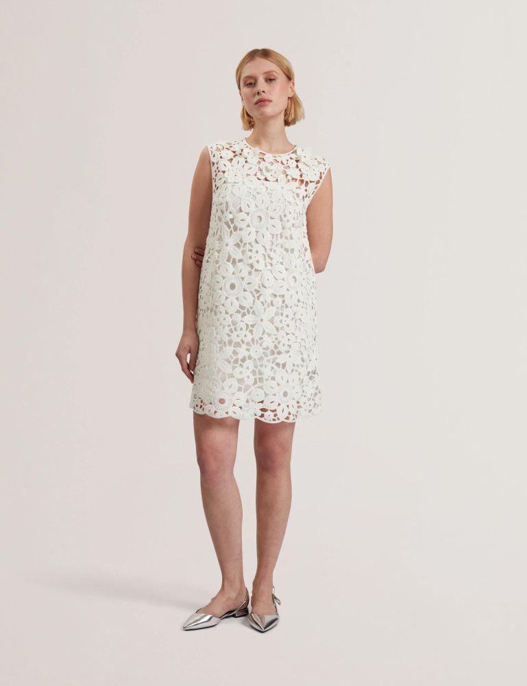 Ted Baker Miikka - Crochet Sleeveless Mini Shift Dress Blanche | 689437-ASI