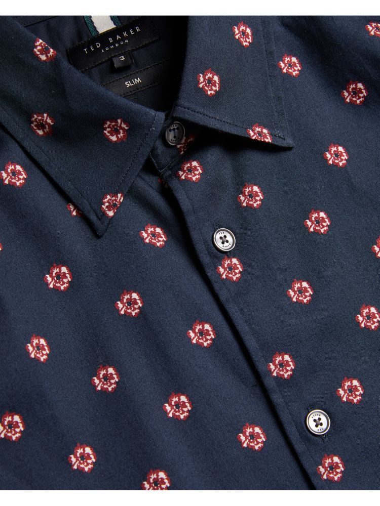 Ted Baker Mikceal - Floral Pattern Slim Fit Long Sleeve Shirt Bleu Marine | 186032-XAG