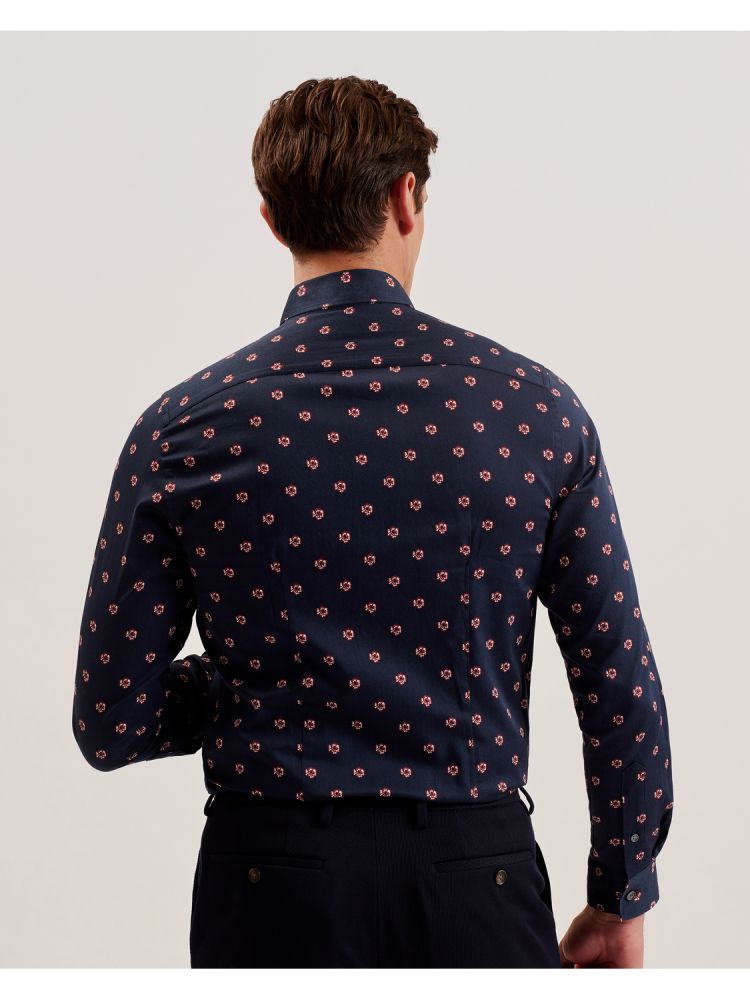 Ted Baker Mikceal - Floral Pattern Slim Fit Long Sleeve Shirt Bleu Marine | 186032-XAG