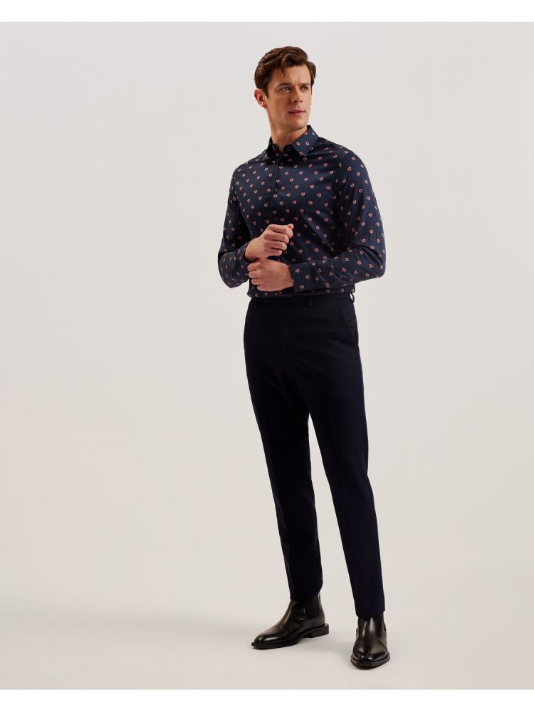 Ted Baker Mikceal - Floral Pattern Slim Fit Long Sleeve Shirt Bleu Marine | 186032-XAG