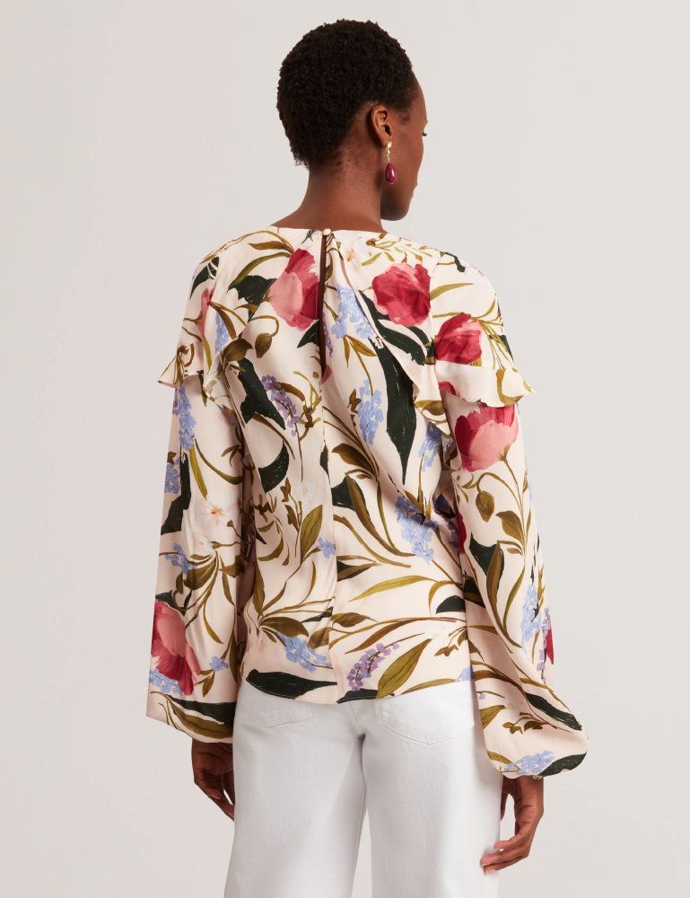 Ted Baker Minasa - Floral Print Frill Trim Long Sleeve Blouse Rose | 362410-CUX