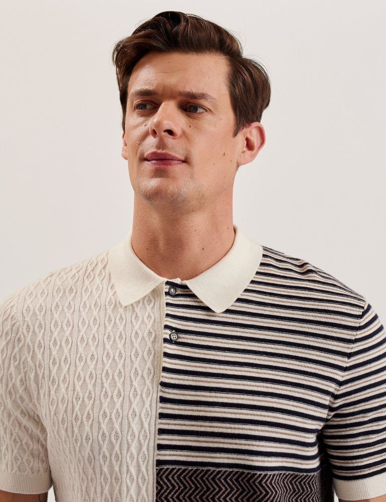 Ted Baker Minsta - Textured Patchwork Knit Polo Shirt Ecru | 438102-MZU