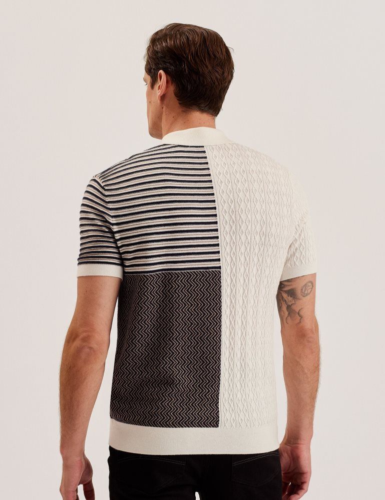 Ted Baker Minsta - Textured Patchwork Knit Polo Shirt Ecru | 438102-MZU