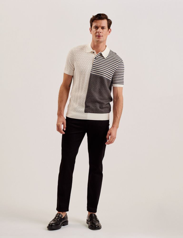 Ted Baker Minsta - Textured Patchwork Knit Polo Shirt Ecru | 438102-MZU