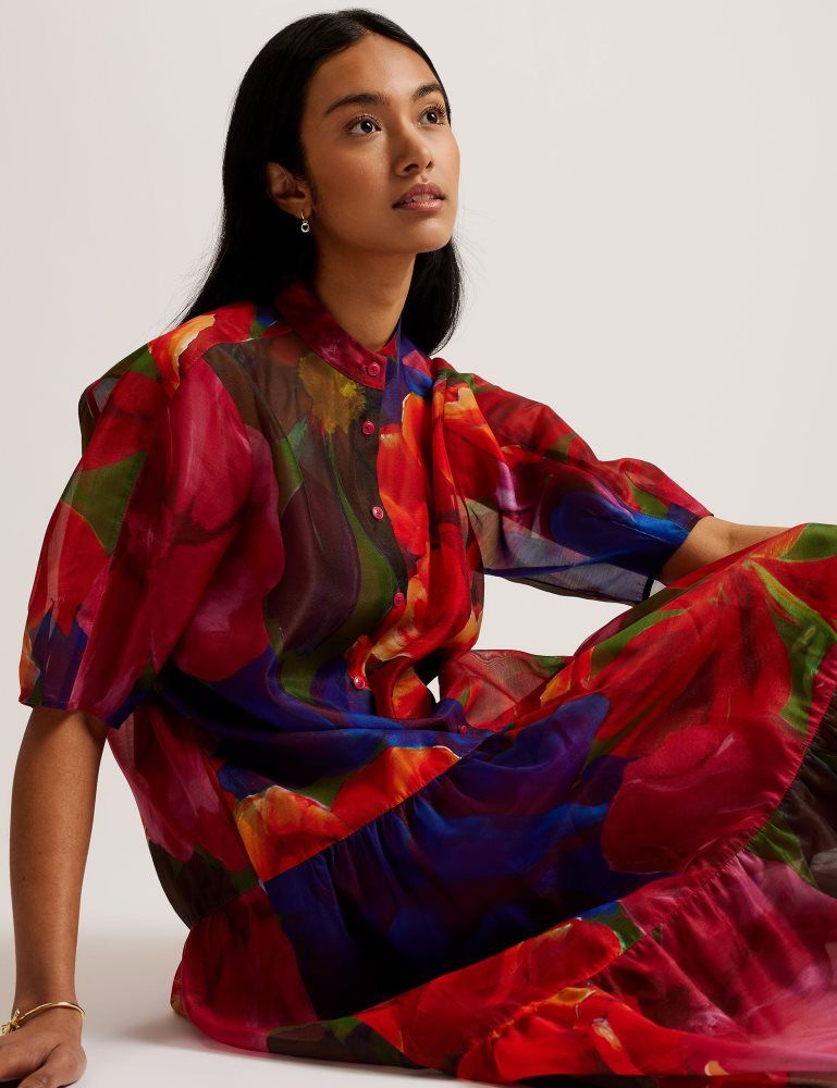 Ted Baker Miru - Organza Tropical Bloom Midi Dress Multicolore | 563287-ZVT