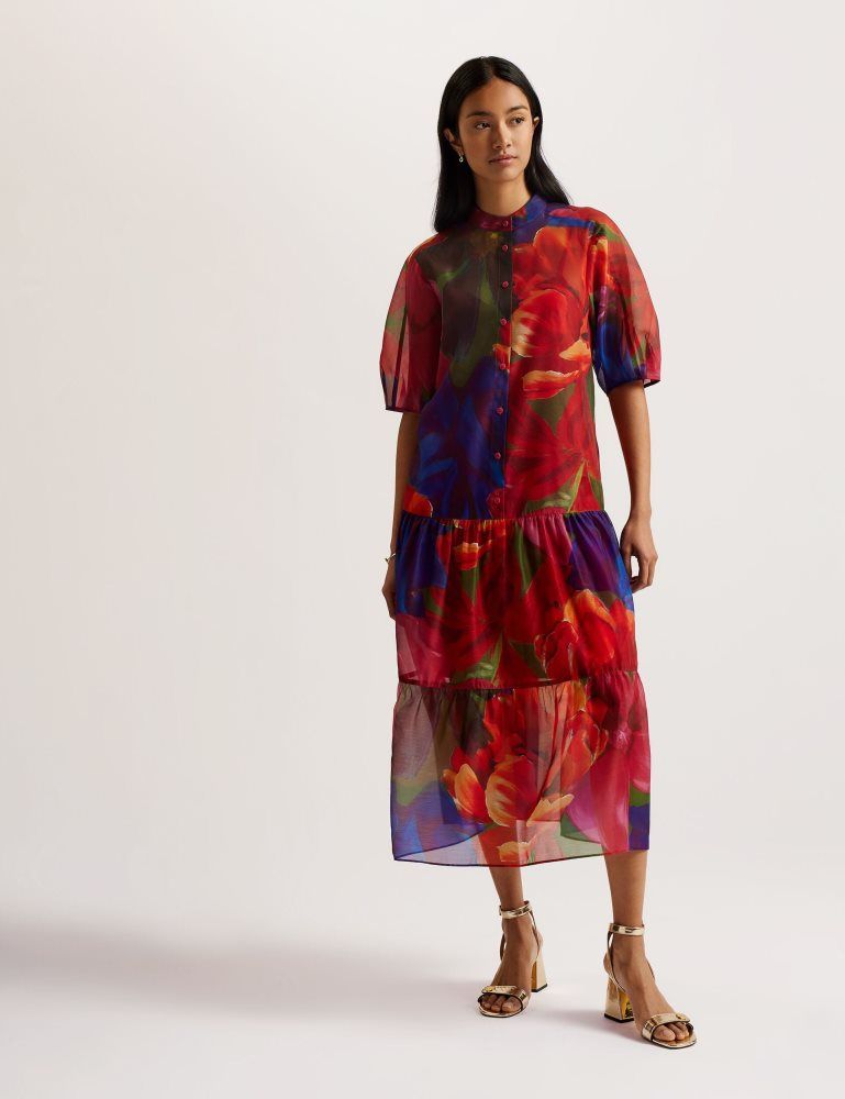 Ted Baker Miru - Organza Tropical Bloom Midi Dress Multicolore | 563287-ZVT
