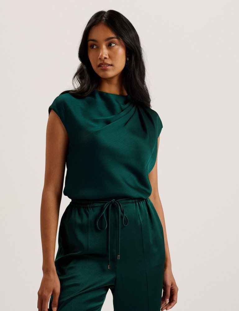 Ted Baker Misrina - Drape Neck Detail Satin Top Vert | 297145-GSL