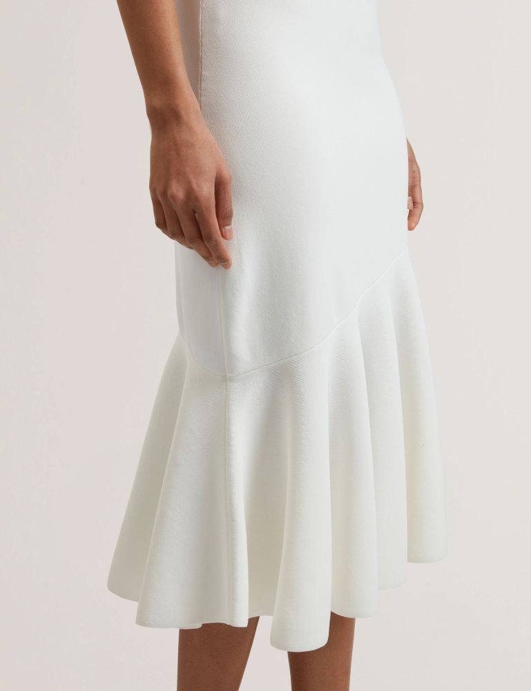 Ted Baker Miyhaa - Flippy Hem Square Neck Knitted Midi Dress Blanche | 518649-TXW