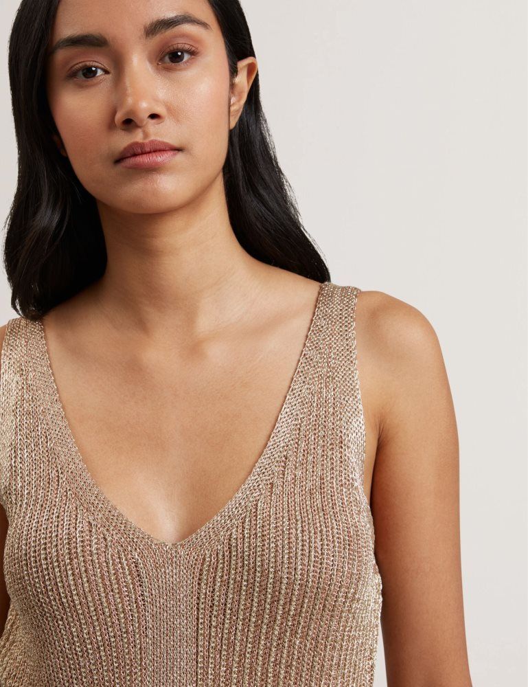 Ted Baker Myylie - Metallic Knit V-neck Tank Top Doré | 543872-ZPC