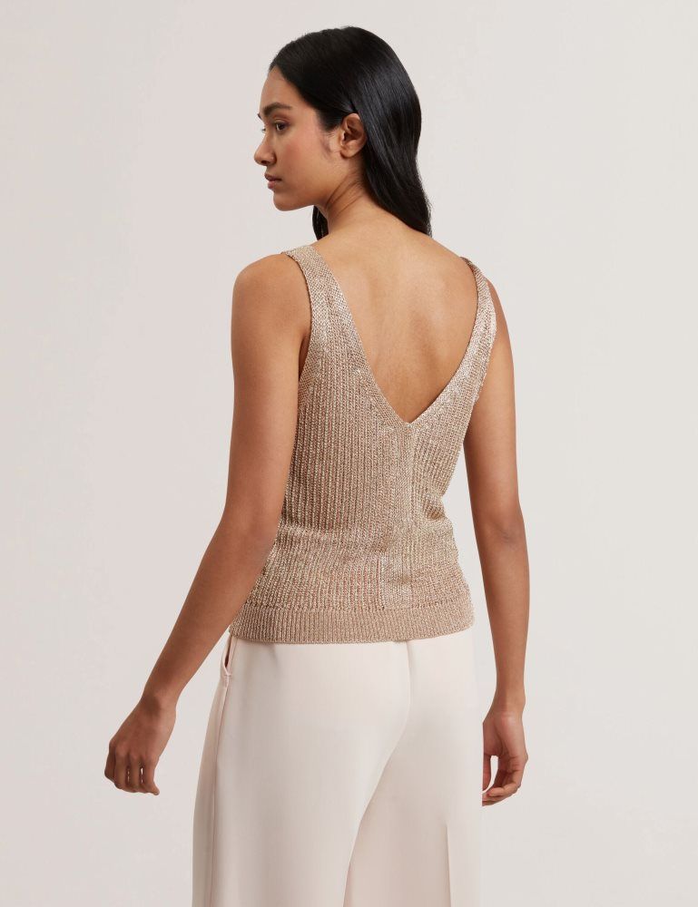 Ted Baker Myylie - Metallic Knit V-neck Tank Top Doré | 543872-ZPC