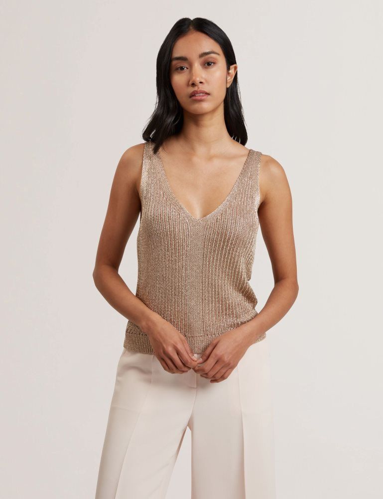 Ted Baker Myylie - Metallic Knit V-neck Tank Top Doré | 543872-ZPC