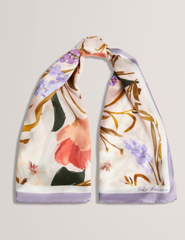 Ted Baker Niclae - Painted Floral Print Square Silk Scarf Rose | 359824-JIP