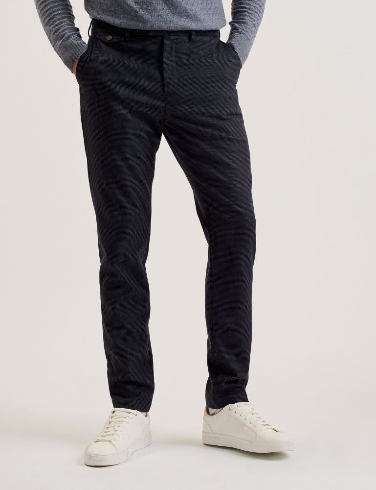 Ted Baker Nounds - Puppytooth Pattern Slim Fit Trousers Bleu Marine | 581406-YVQ