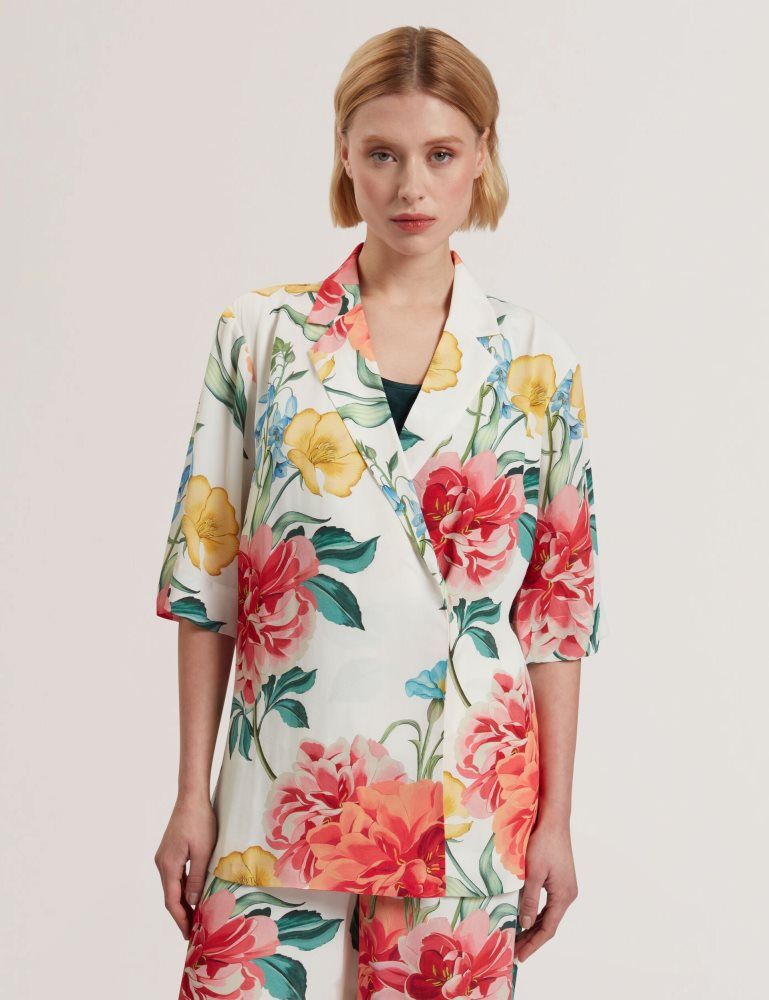 Ted Baker Nympha - Floral Short Sleeve Oversized Blazer Blanche | 210743-JDZ