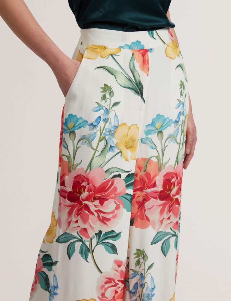 Ted Baker Nymphat - Floral Print High Waisted Wide Leg Trousers Blanche | 429850-KRU