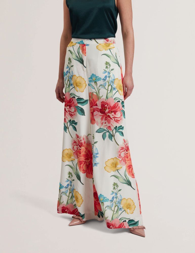Ted Baker Nymphat - Floral Print High Waisted Wide Leg Trousers Blanche | 206845-ARX