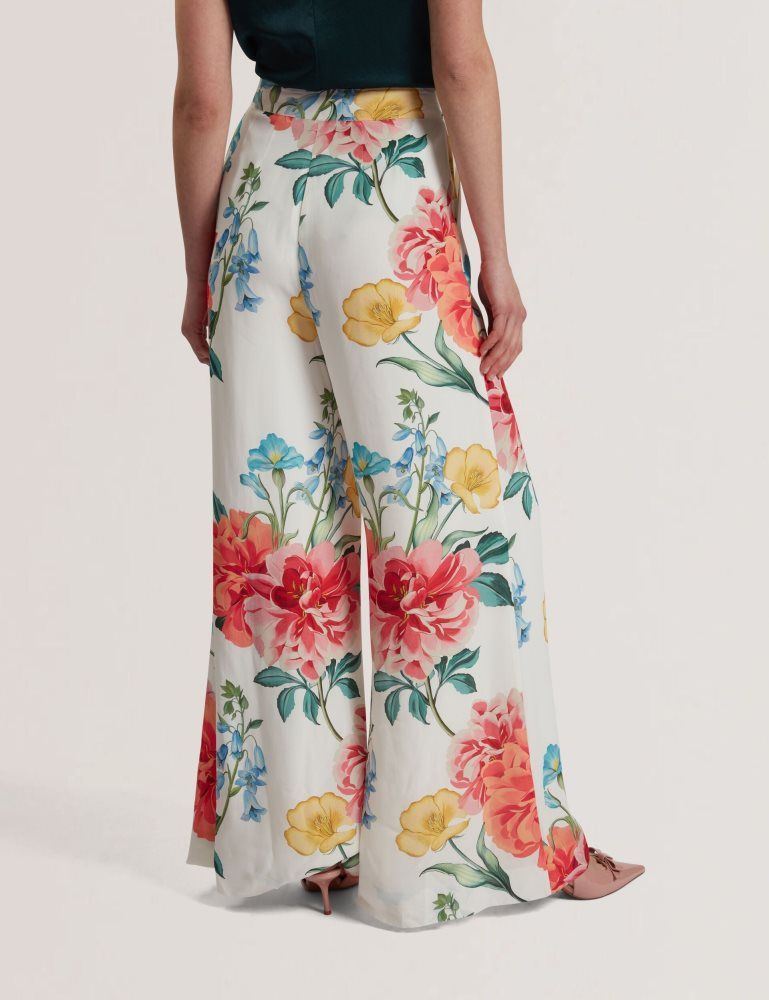 Ted Baker Nymphat - Floral Print High Waisted Wide Leg Trousers Blanche | 206845-ARX