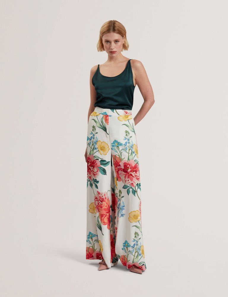 Ted Baker Nymphat - Floral Print High Waisted Wide Leg Trousers Blanche | 206845-ARX