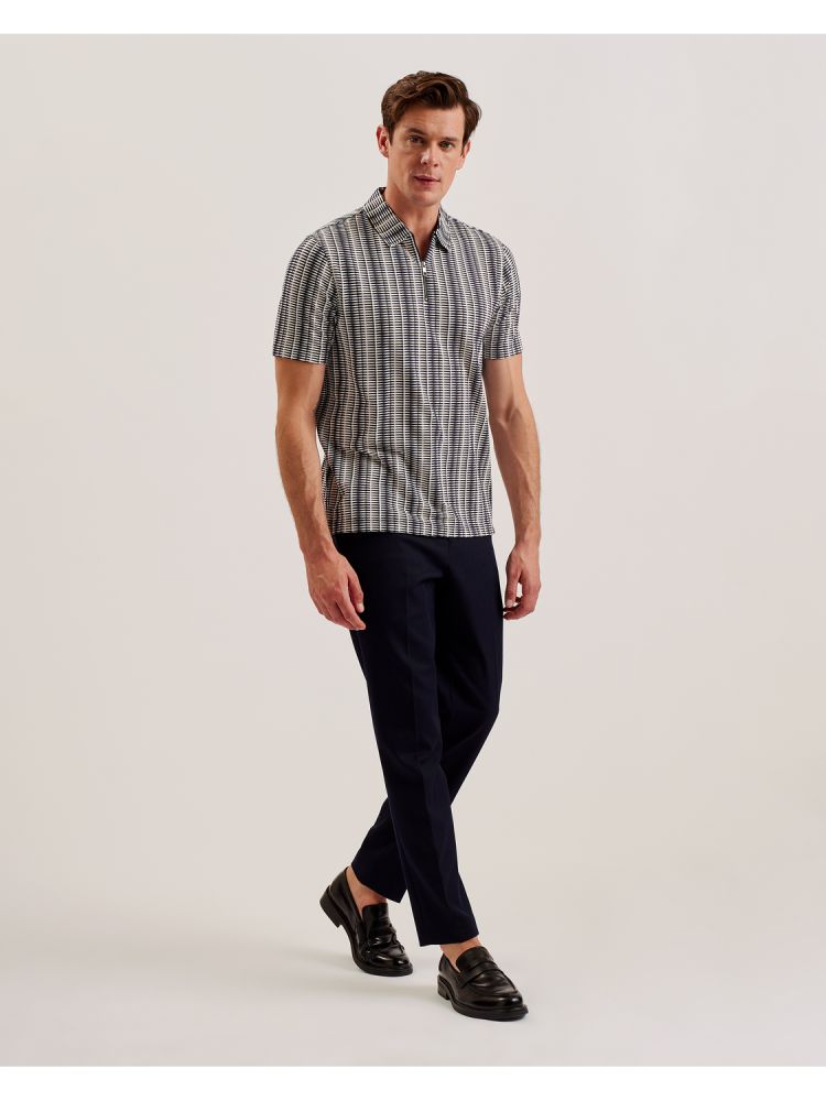 Ted Baker Octon - Geo Stripe Zip Neck Polo Shirt Bleu Marine | 623750-KJP