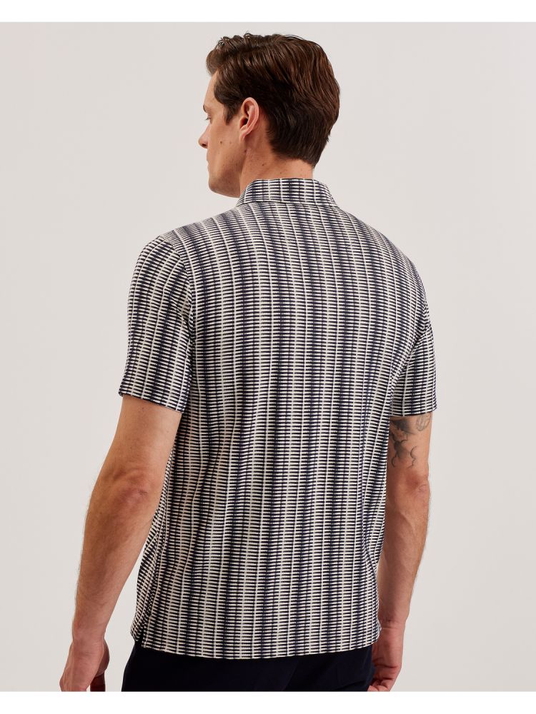 Ted Baker Octon - Geo Stripe Zip Neck Polo Shirt Bleu Marine | 623750-KJP