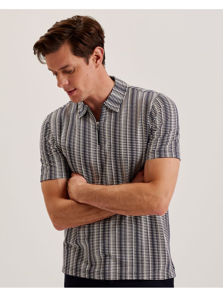 Ted Baker Octon - Geo Stripe Zip Neck Polo Shirt Bleu Marine | 623750-KJP