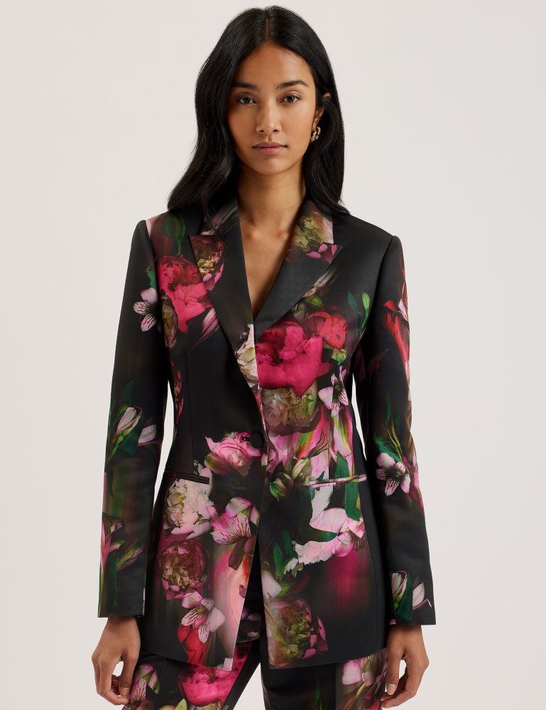 Ted Baker Okuni - Fitted Floral Print Tailored Jacket Noir | 278463-OXF