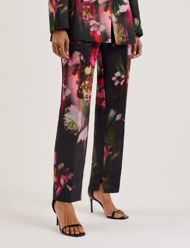 Ted Baker Okunit - Tapered Leg Floral Print Tailored Trousers Noir | 564238-VDG