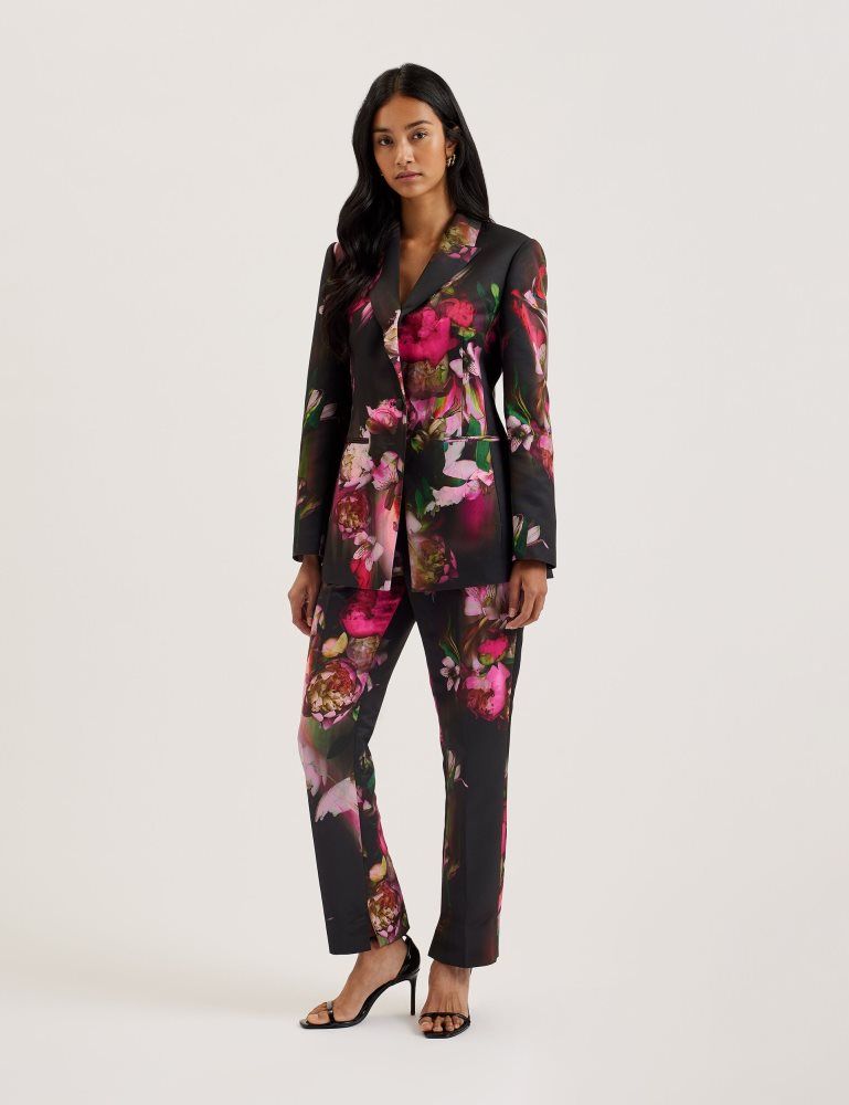 Ted Baker Okunit - Tapered Leg Floral Print Tailored Trousers Noir | 564238-VDG