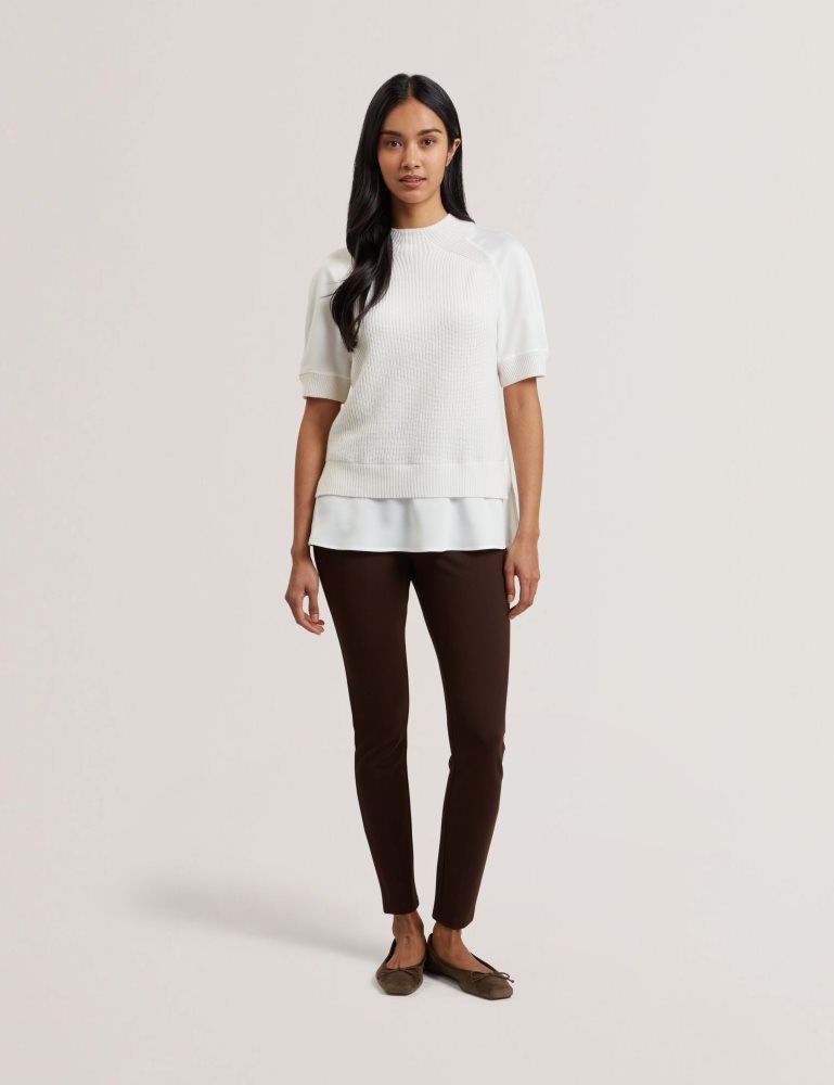 Ted Baker Onzaa - Raglan Short Sleeve Knitted Top With Shirt Hem Blanche | 631972-PHD