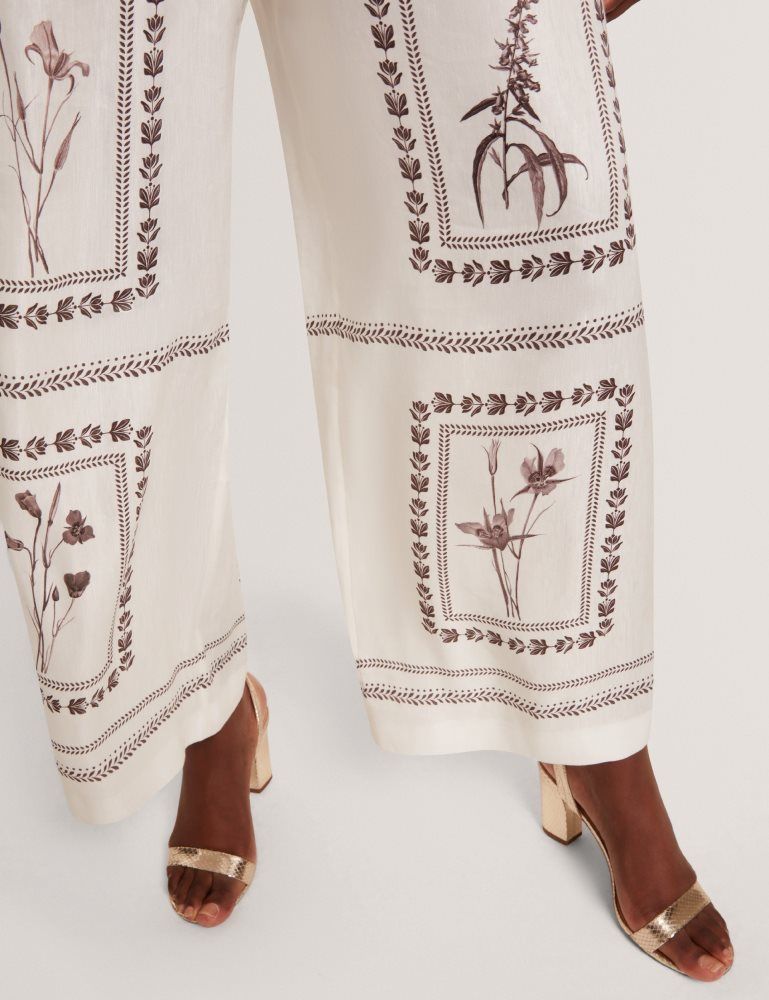 Ted Baker Ornitha - Panel Print Silk Linen Wide Leg Trousers Blanche | 764231-TXQ