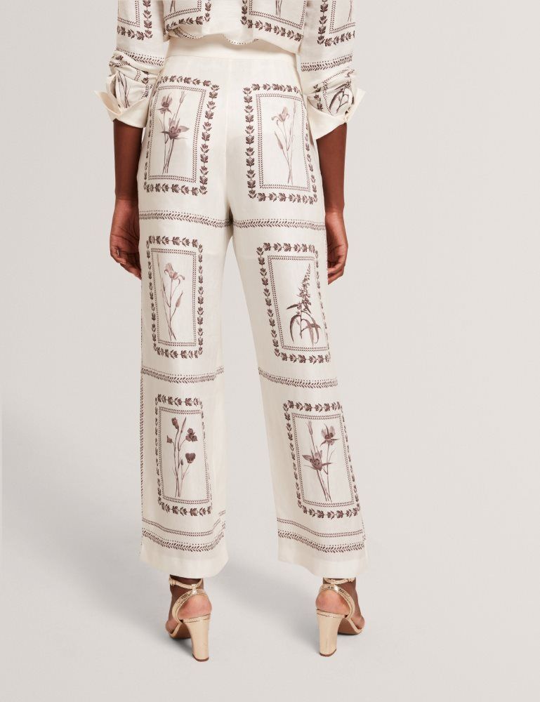 Ted Baker Ornitha - Panel Print Silk Linen Wide Leg Trousers Blanche | 764231-TXQ