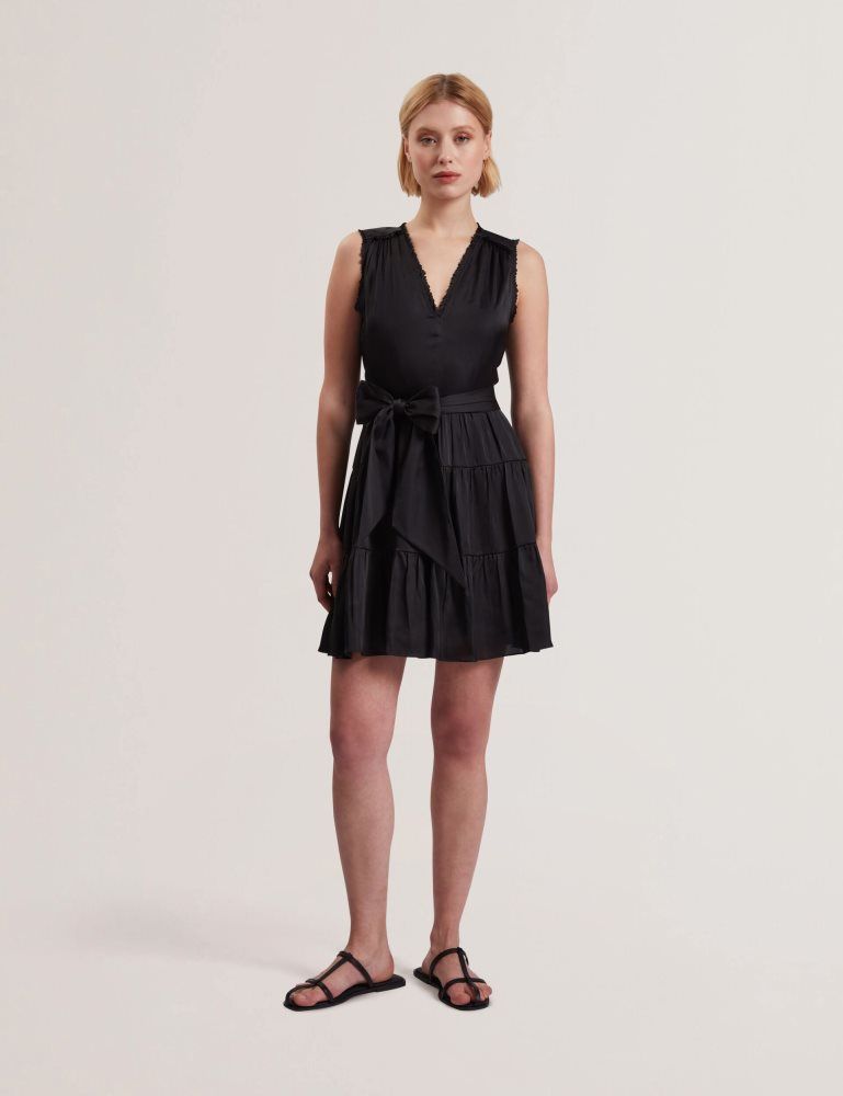 Ted Baker Otiana - Sleeveless Tie Waist Tiered Mini Dress Noir | 096412-QZW